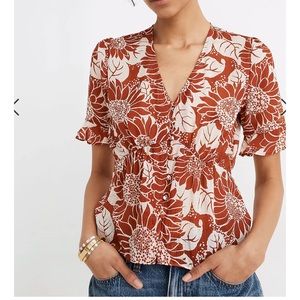 MADEWELL Silk Journal Keyhole-Sleeve Top in sunflower season SIZE 8